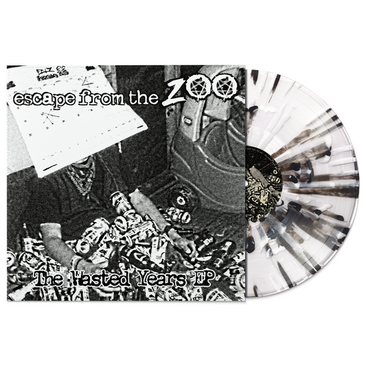 Vinyl record with 'escape from the zoo' and 'The Wasted Years EP' text, featuring a black and white design.